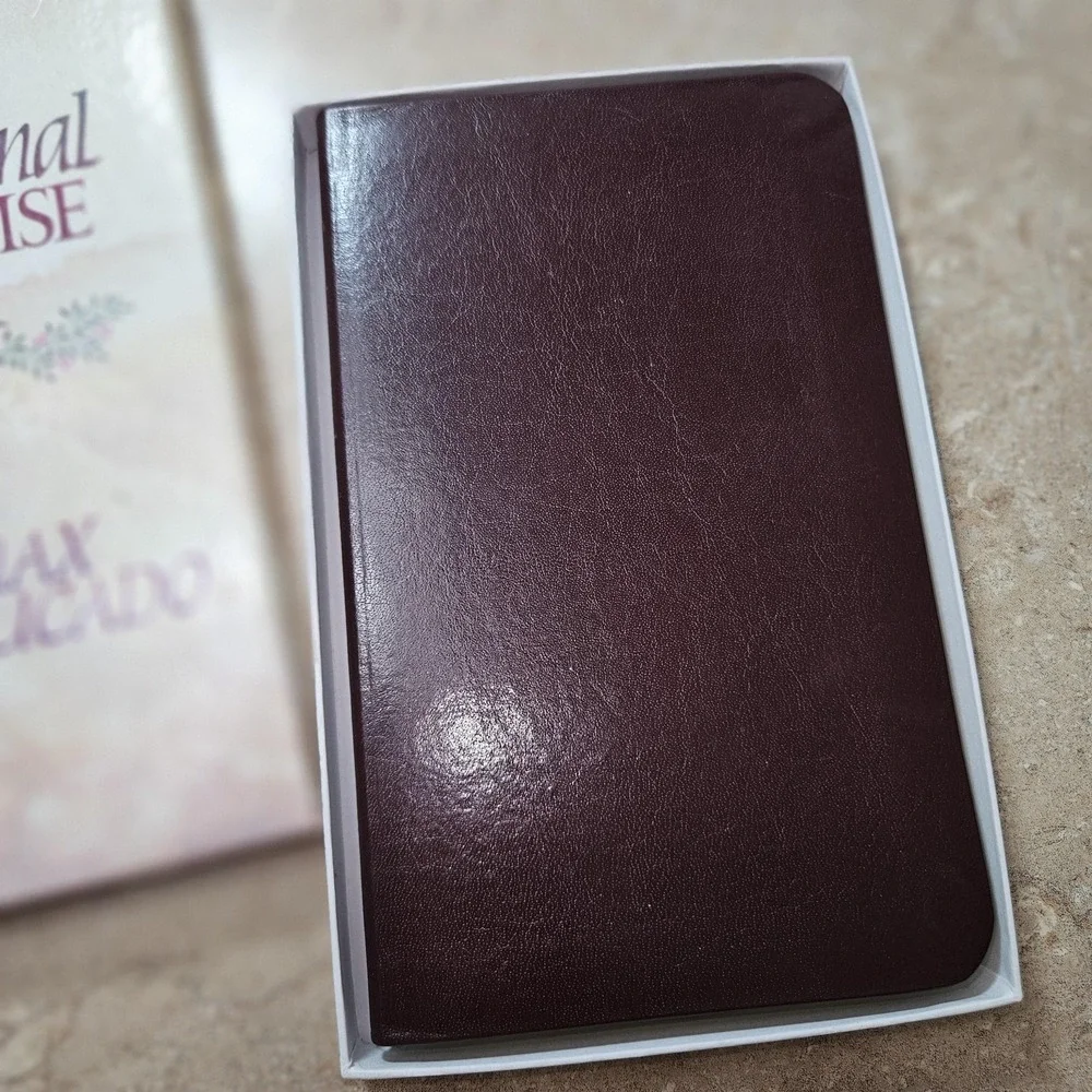 Vintage 1996 God's‎ Inspirational Promise Book Max Lucado Leather Burgundy Gilt
